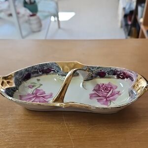 Elegant Floral Divided Dish with Gold Accents